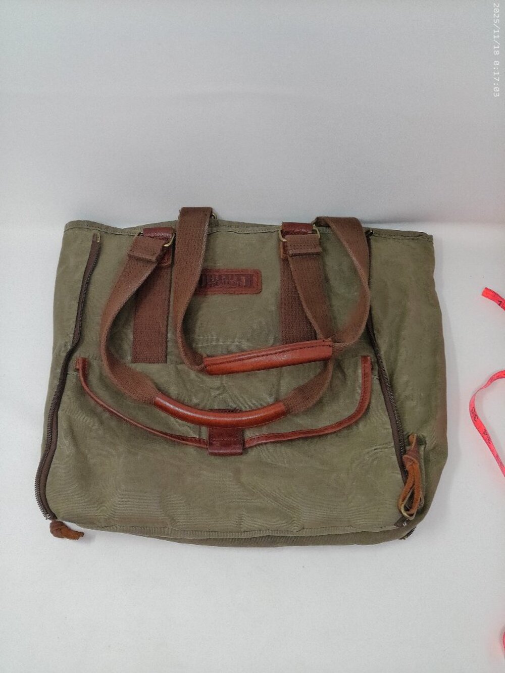 Duluth Trading Co Olive Waxed Canvas Expandable Shoulder Tote  Leather Trim
